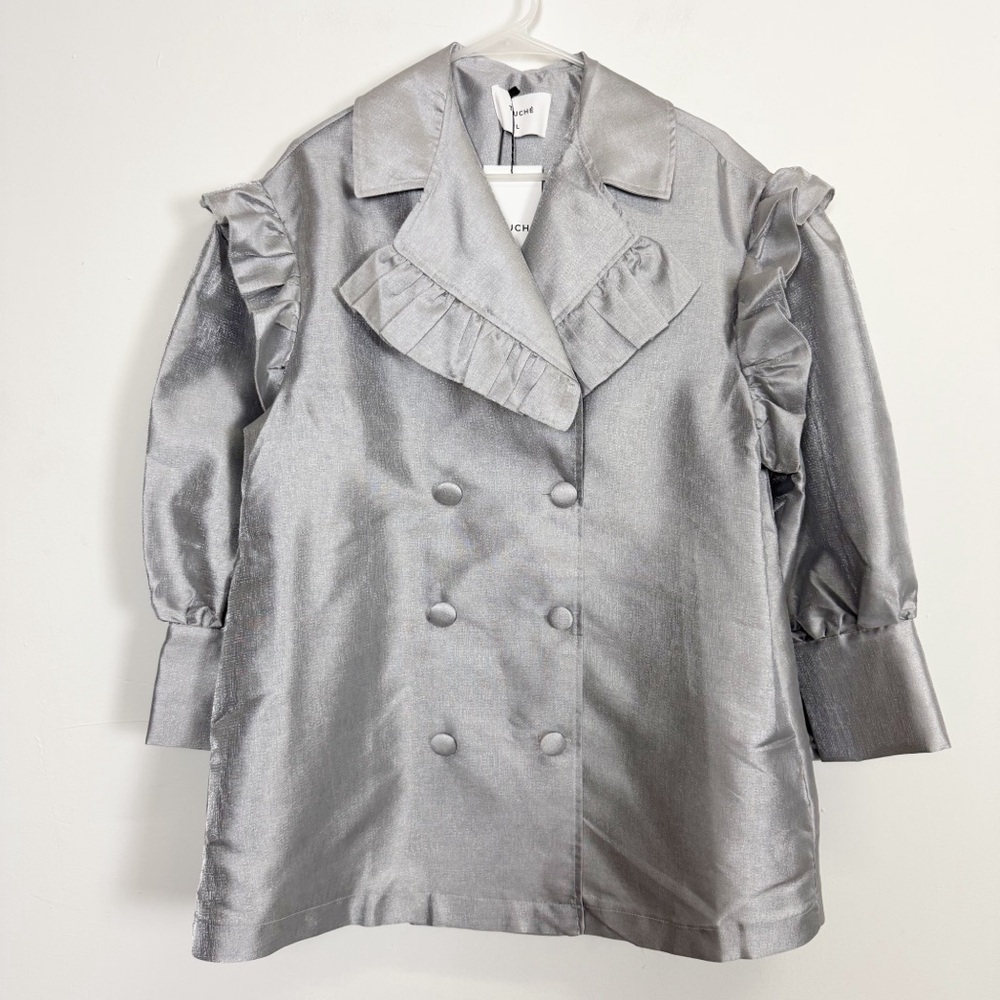 Touche Prive Jacket Womens Large Gray Ruffle NWT